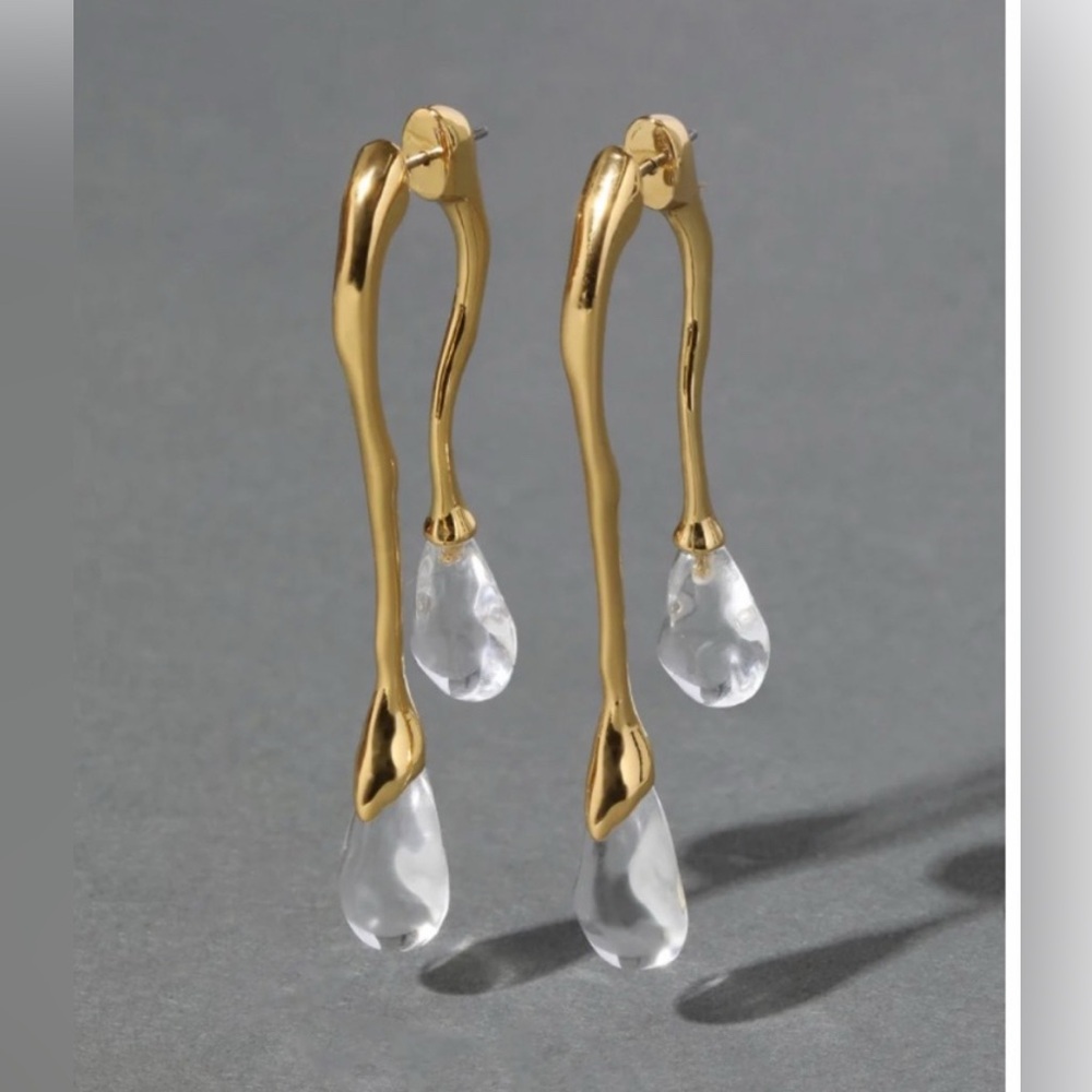 ALEXIS BITTAR • Drippy Lucite Front Back Double Drop Earring- Gold